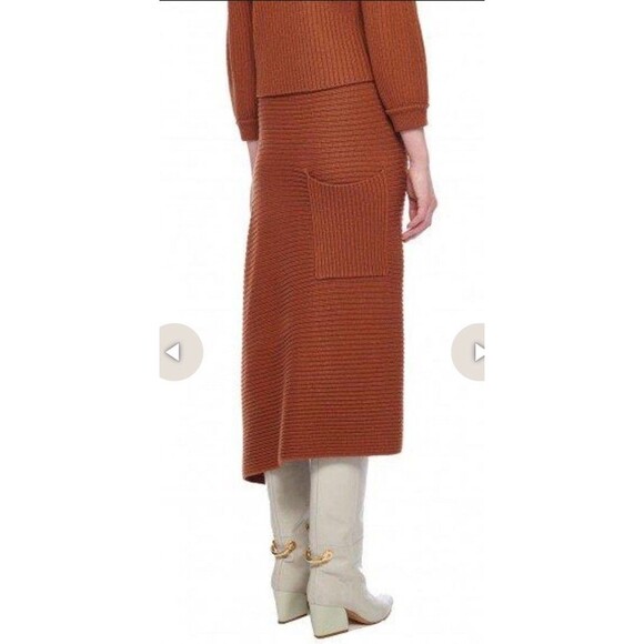 TIBI Origami Camel Merino Wool Rib Knit Midi Skirt Size Small Asymmetrical - Picture 4 of 10